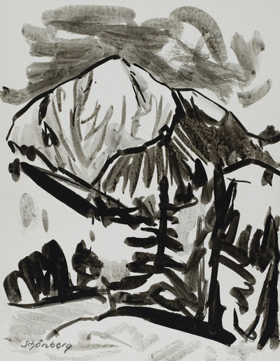Konrad Sommer:  Schönberg, um 1964,  Tusche auf Papier, 27,0 x 21,2 cm, bez. u.l.: Schönberg, Sammlung Michael Gorkow