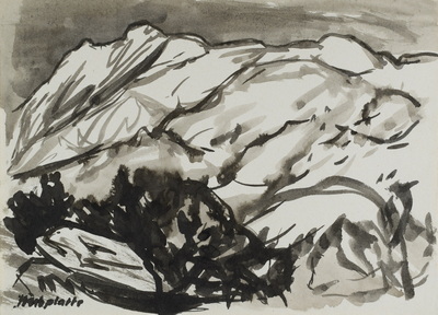 Konrad Sommer:  Hochplatte, um 1964,  Tusche auf Papier, 22,0 x 30,0 cm, bez. u.l.: Hochplatte, Sammlung Michael Gorkow
