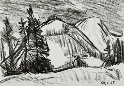 Konrad Sommer:  Silberköpfe, 24.1.1965, Kohle auf Papier, 19,9 x 29,2 cm, bez.u.: 24.1.65.