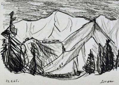 Konrad Sommer: Seekar, 24.1.1965, Kohle auf Papier, 21,0 x 29,6 cm, bez.u.l.: 24.1.65. u.r.: Seekar
