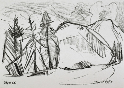 Konrad Sommer: Silberköpfe, 24.1.1956, Kohle auf Papier, 21,0 x 30,5 cm, bez.u.l.: 24.1.65. bez.u.r.: 24.1.65.