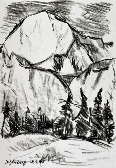 Konrad Sommer: Schönberg, 24.1.1965, Kohle auf Papier, 30,5 x 19,9 cm, bez.u.l.: Schönberg 24.1.65 