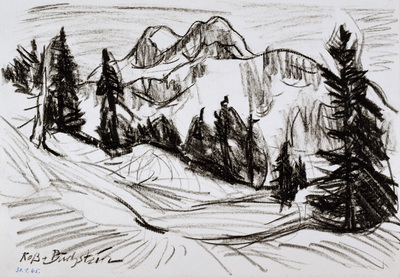 Konrad Sommer: Roßstein und Buchstein, 30.1.1965,  Kohle, Kugelschreiber auf Papier, 20,8 x 30,6 cm, bez.u.l.: Roß + Buchstein 30.1.65.