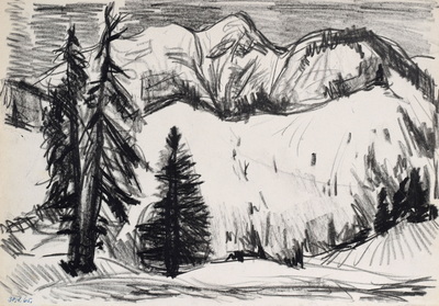 Konrad Sommer: Schildenstein, 30.1.1965,  Kohle, Kugelschreiber auf Papier, 21,0 x 30,5 cm, bez.u.l.: 30.1.65. 