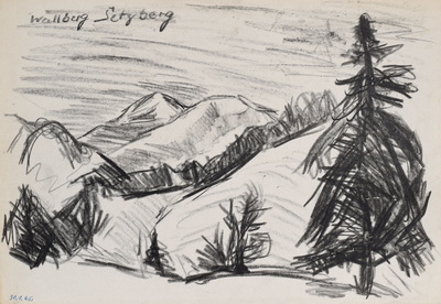Konrad Sommer: Wallberg, Setzberg, 30.1.1965,  Kohle, Kugelschreiber auf Papier, bez.o.l.: Wallberg Setzberg, u.l.: 30.1.65.