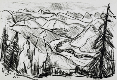 Konrad Sommer: Isar, 3.2.1965, Kohle auf Papier, 20,6 x 30,5 cm, bez.u.l.: 3.2.65. Isar
