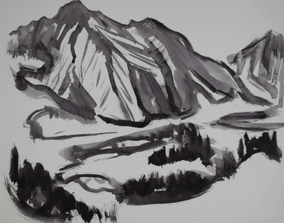 Konrad Sommer: Blick ins Tal, um 1965, Tusche auf Papier, 18,5 x 23,5 cm, Sammlung Michael Gorkow
