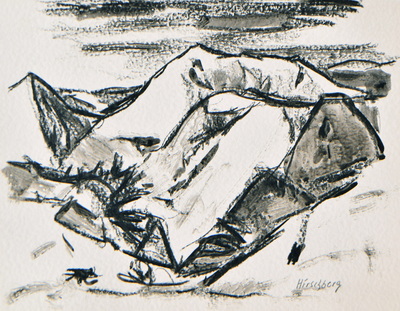 Konrad Sommer:  Hirschberg, 1965, Kohle, Bleistift auf Papier, 20,9 x 26,9 cm, bez.u.r.: Hirschberg 