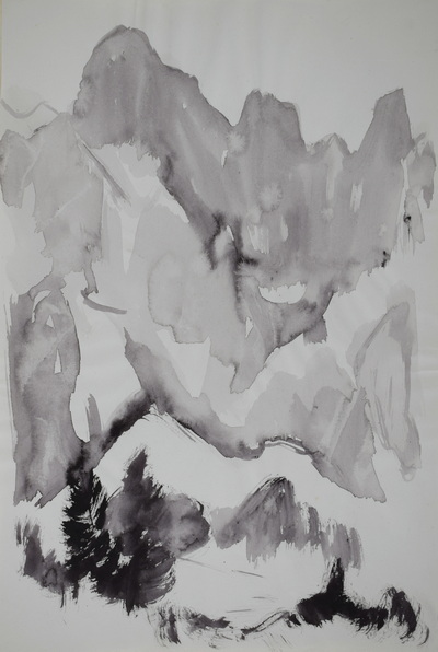Konrad Sommer: Spitzen einer Gebirgswand, um 1965, Tusche auf Papier, 29,5 x 20,0 cm, Sammlung Michael Gorkow