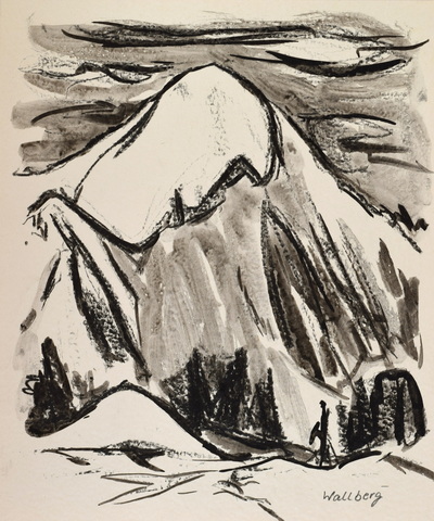 Konrad Sommer: Wallberg,  um 1968,  Tusche, Pinsel und Feder  auf Papier, 26,8 x 22,4 cm, bez.u.r. Wallberg