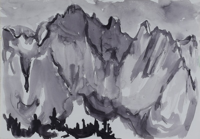 Konrad Sommer:  Gebirgslandschaft , um 1975, Tusche auf Papier, 21,0 x 29,5 cm, Sammlung Michael Gorkow