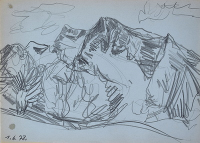 Konrad Sommer:  Hochkalter, 1.6.1978, , Bleistift auf hellblauem Papier; bez. u.l.: 1.6.78.   