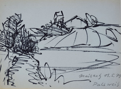Konrad Sommer, Maisach, Palsweis, 13.5.1979, Filzstift, Bleistift auf Papier, 21,0 x 27,7 cm, bez.u.r.: Maisach 13.5.79 Palsweis 