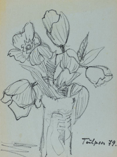 Konrad Sommer, Tulpen,  1979, Filzstift auf Papier, 25,7 x 19,0 cm, bez.u.r.: Tulpen 79., Sammlung Michael Gorkow  