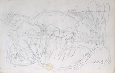 Konrad Sommer: Landschaftsskizze, 10.3.1981, Bleistift  auf Papier, 15,3 x 24,0 cm, bez.u.r.: 10.3.81.