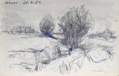 Konrad Sommer: Moos, 28.6.1981, Bleistift, Aquarellfarbe  auf Papier, 13,5 x 24,0 cm, bez.o.l.: Moos 28.6.81.
