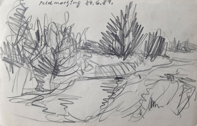 Konrad Sommer: Feldmoching, 29.6.1981, 15,4 x 24,0 cm, bez.o.l.: Feldmoching 29.6.81., Rückseite von Feldmochinger Mühle 29.6.1981