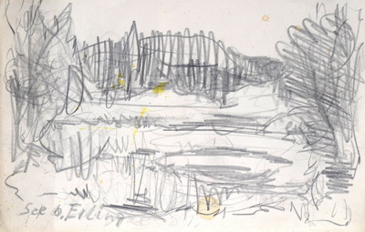 Konrad Sommer: See bei Erling, Juni 1981, Bleistift  auf Papier, 15,3 x 24,0 cm, bez.u.r.: Juni 81. See b. Erling