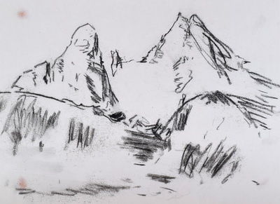 Konrad Sommer:  Watzmann, um 1981, Bleistift auf Papier, 25,5 x 35,0 cm