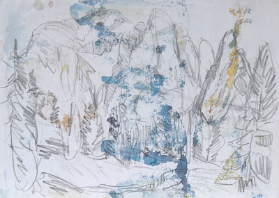 Konrad Sommer: Göll, Westwand, 1.6.1982, Bleistift, Aquarellfarbe  auf Papier, 25,0 x 34,8 cm, bez.o.r.: 1.6.82.