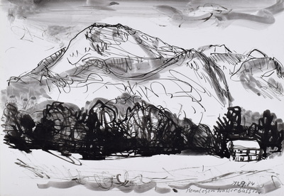 Konrad Sommer, Rennlehen, Wasserbassin, 13.9.1984, Tusche auf  Papier, 22,0 x 31,7 cm, bez.r.r.: 13.9.84. Rennlehen Wasserbssin