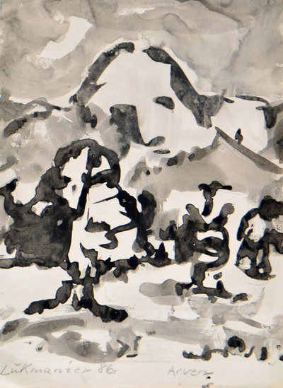 Konrad Sommer: Lukmanier, Arven, 1986, 30,2 x 22,0 cm, Tusche, Bleistift auf Papier, bez.u.l.: Lukmanier 86. Arven