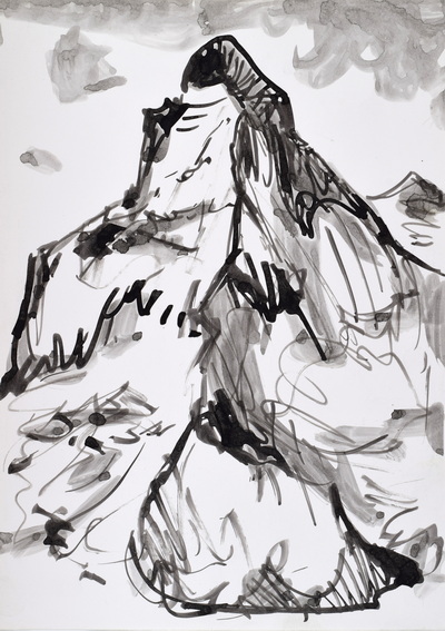 Konrad Sommer: Matterhorn, um 1986, 31,5 x 22,0 cm, Tusche, Rohrfeder auf Papier