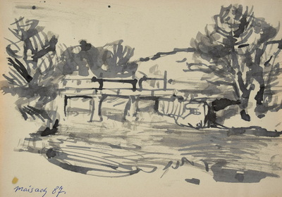 Konrad Sommer, Maisach,  1987, 20,4 x 28,4 cm, Tusche, Kugelschreiber auf Papier, bez. u.l.: Maisach 87. 