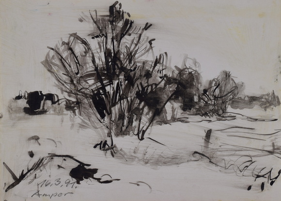 Konrad Sommer, Amper, 16.03.1991, Tusche, Rohrfeder auf Papier, 22,2 x 31,2 mm