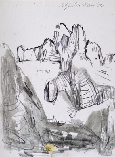 Konrad Sommer: Schleierkante, um 1991, Tusche, Bleistift  auf Papier, 30,0 x 23,3 cm, bez.o.r.: Schleierkante