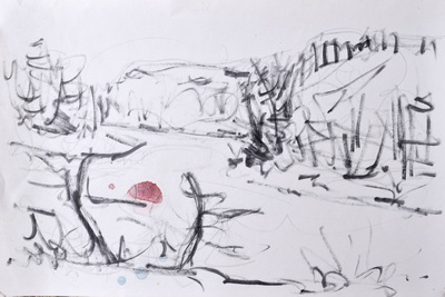 Konrad Sommer: Isar, um 1995,  Filzstift auf Papier, 20,0 x 30,0 cm