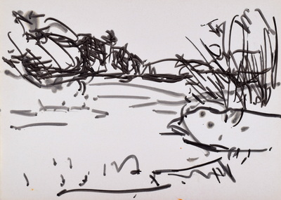 Konrad Sommer: Isar, um 1995,  Filzstift auf Papier, 22,3 x 31,4 cm