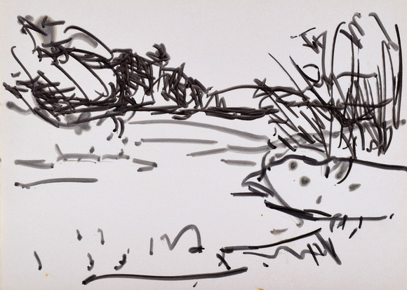Konrad Sommer, Landschaftliche Skizze, um 1995, Faserstift auf Papier, 22,3 x 31,4 cm